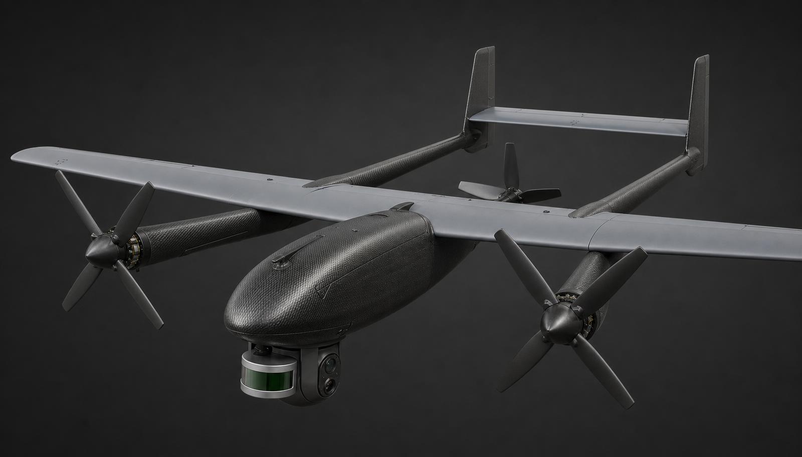 Engineering render of the Vaquero fixed-wing VTOL survey aircraft